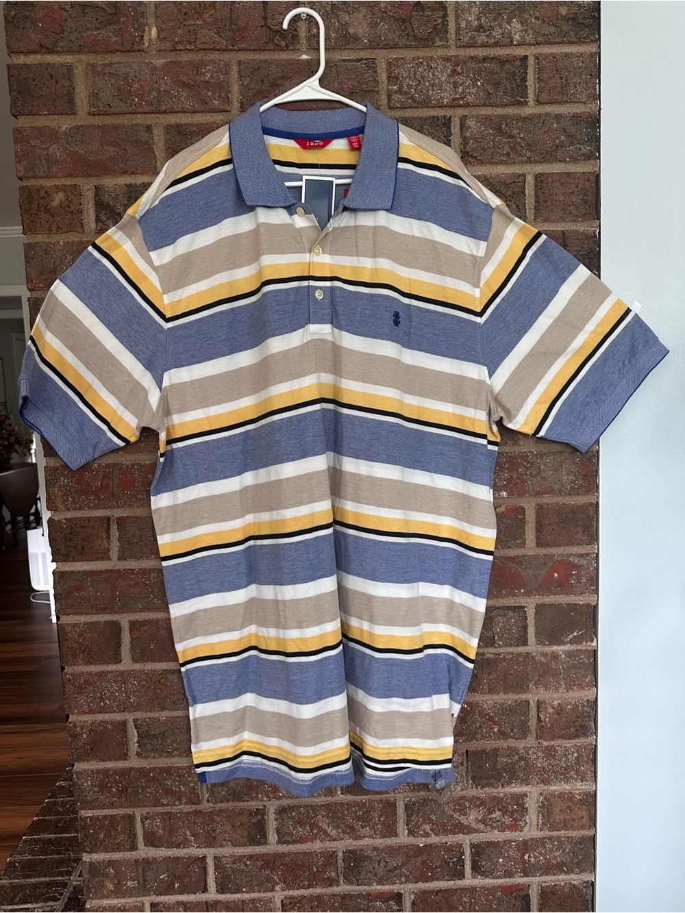 NWT IZOD Heritage Polo Shirt 2XLT Cedarwood Khaki Striped Cotton Short Sleeve